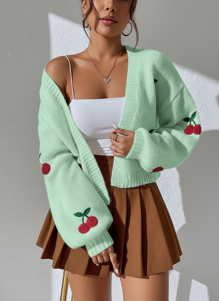 Cardigan Corto 'Fiona' con Ciliegie Ricamate