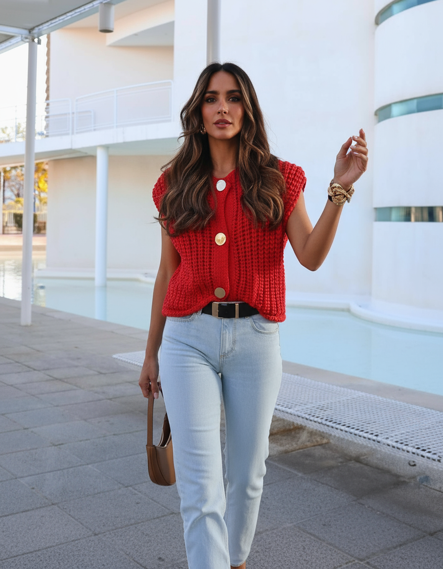 Gilet Maglia Bottoni Dorati – Eleganza Chic