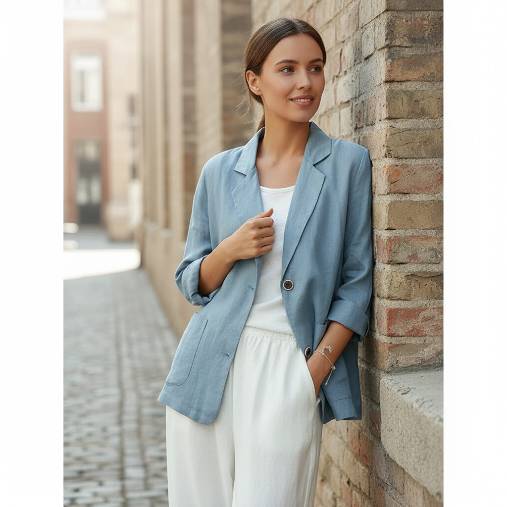 Blazer Leggero Valeria con Maniche Arrotolate in Lino