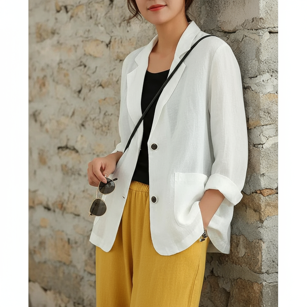 Blazer Leggero Valeria con Maniche Arrotolate in Lino