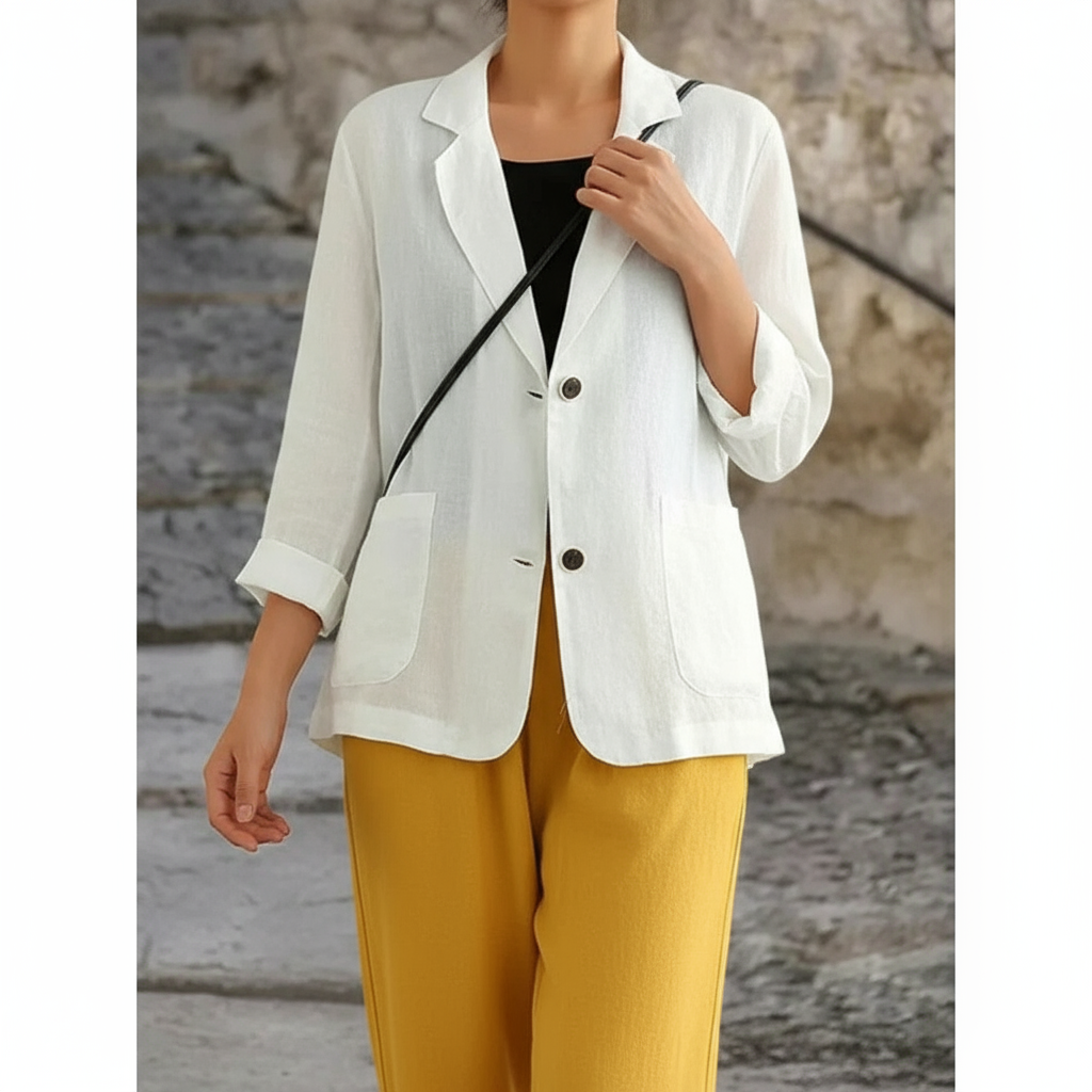 Blazer Leggero Valeria con Maniche Arrotolate in Lino