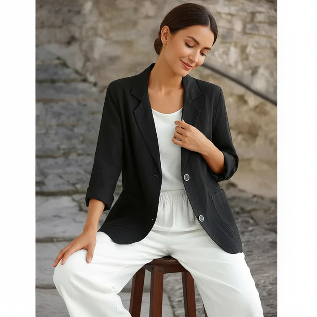 Blazer Leggero Valeria con Maniche Arrotolate in Lino