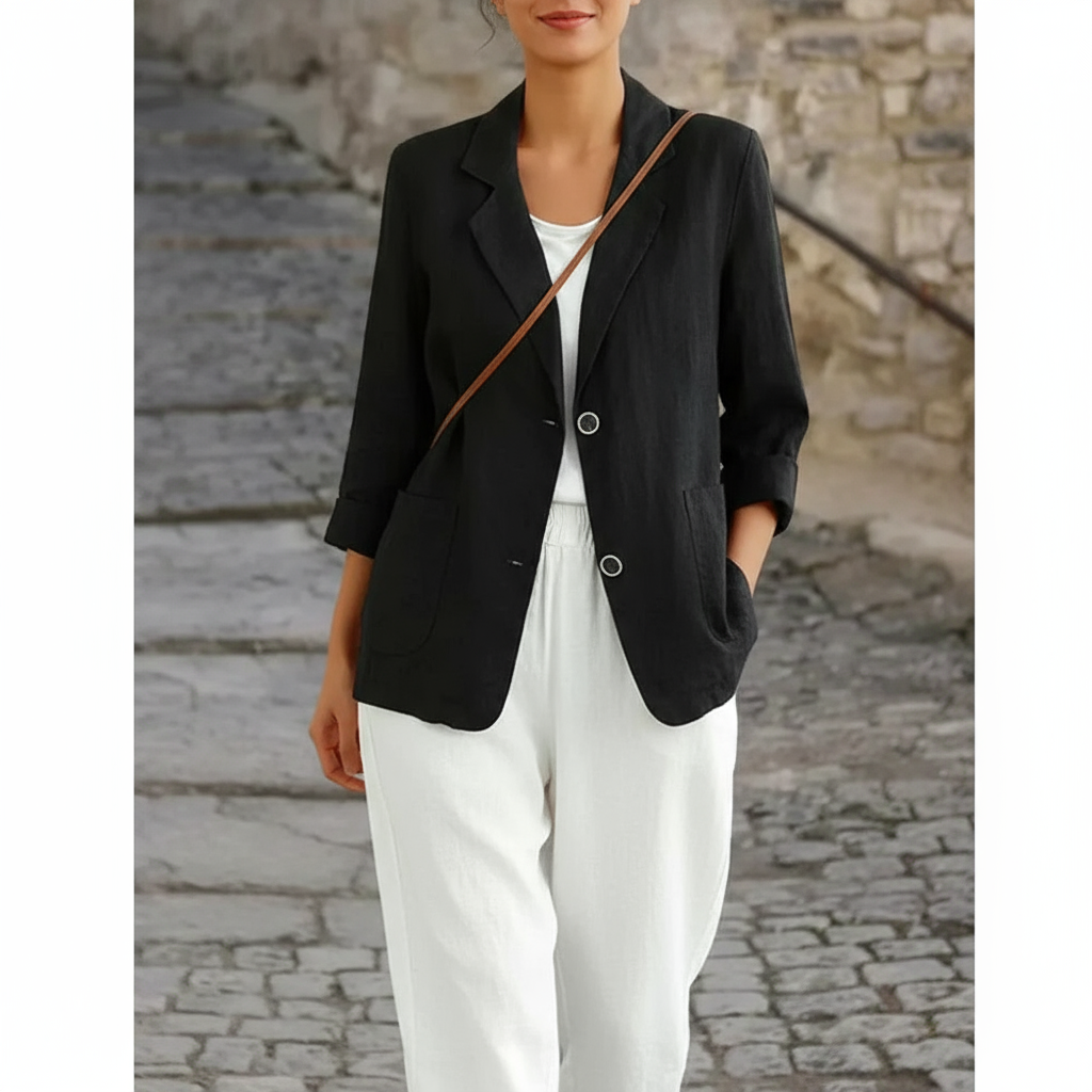Blazer Leggero Valeria con Maniche Arrotolate in Lino
