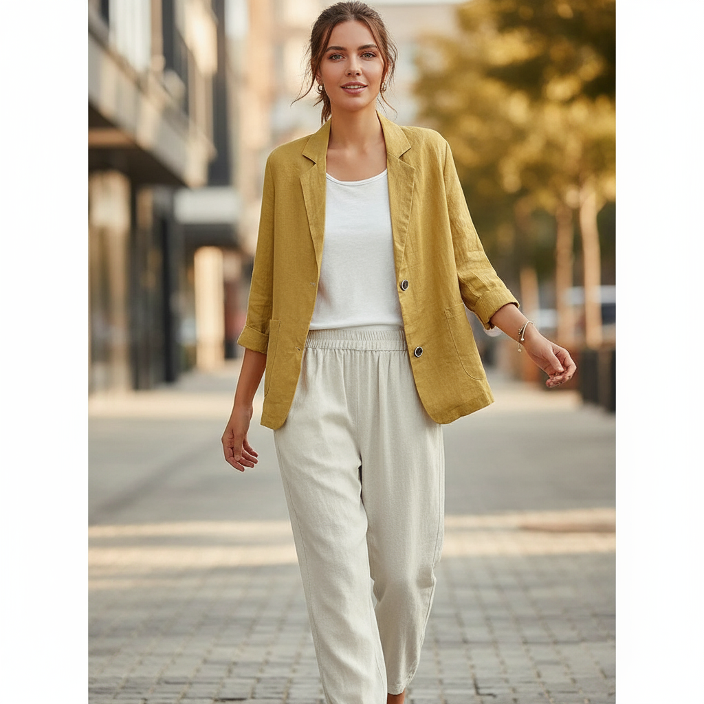 Blazer Leggero Valeria con Maniche Arrotolate in Lino