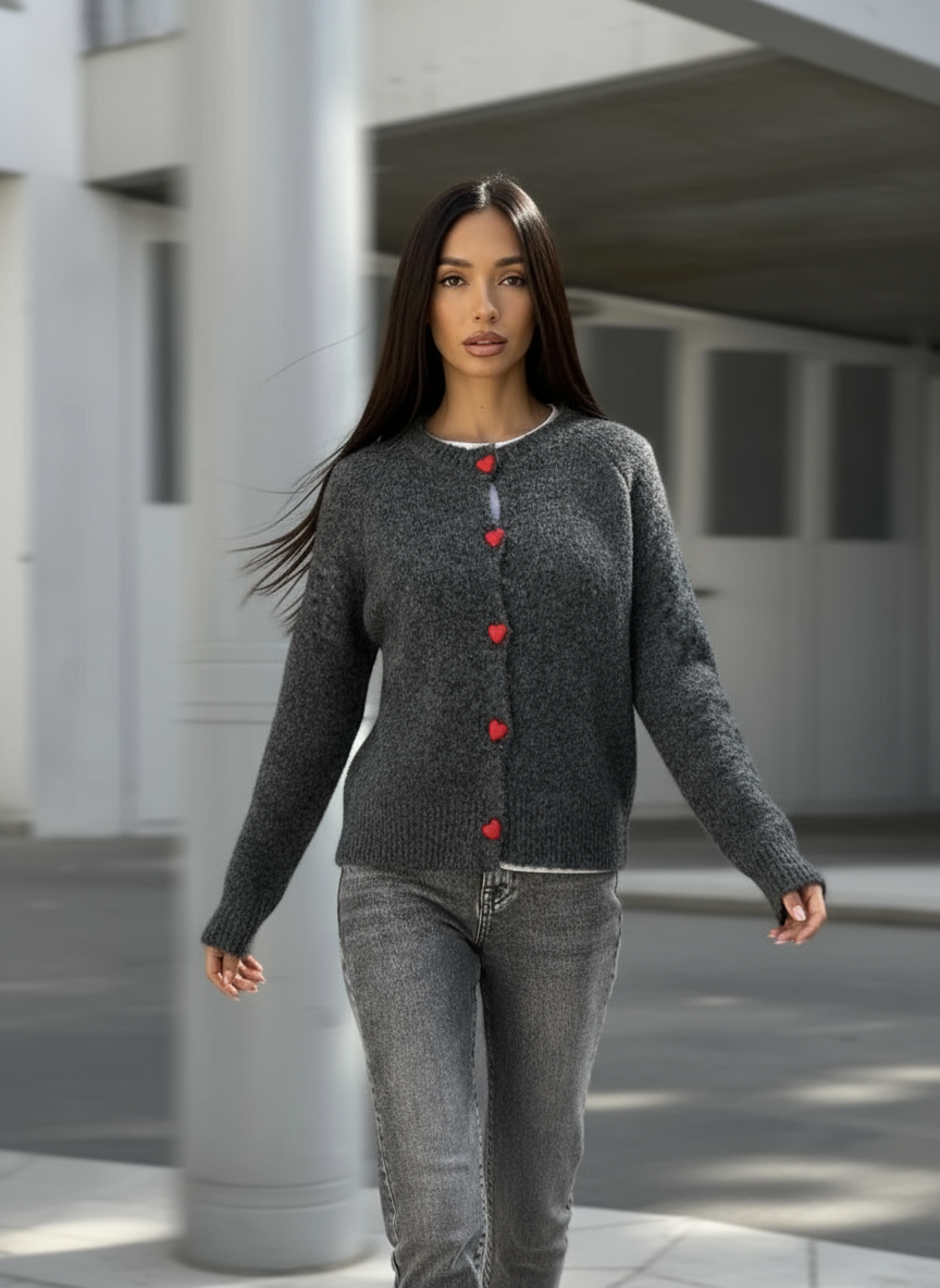 Cardigan Edwina in Maglia con Bottoni a Cuore
