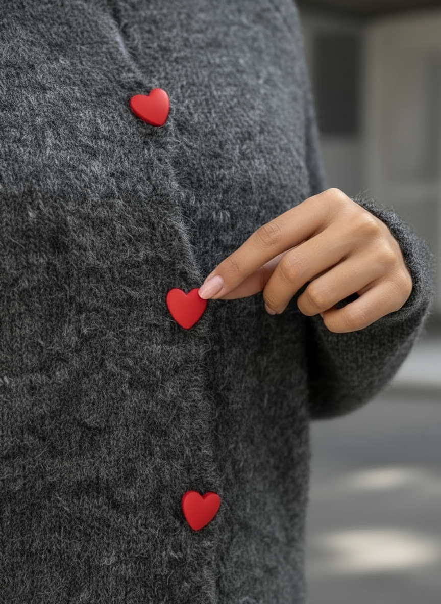 Cardigan Edwina in Maglia con Bottoni a Cuore