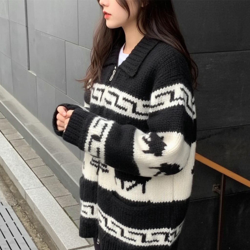 Cardigan Maglia Nordica Zip Donna | Eleganza Invernale