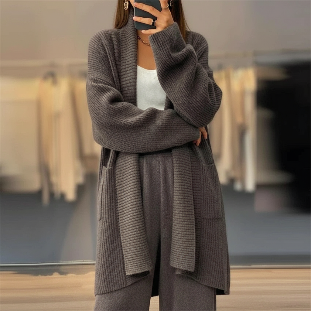 Cardigan Lungo Lavorato a Maglia Amaya