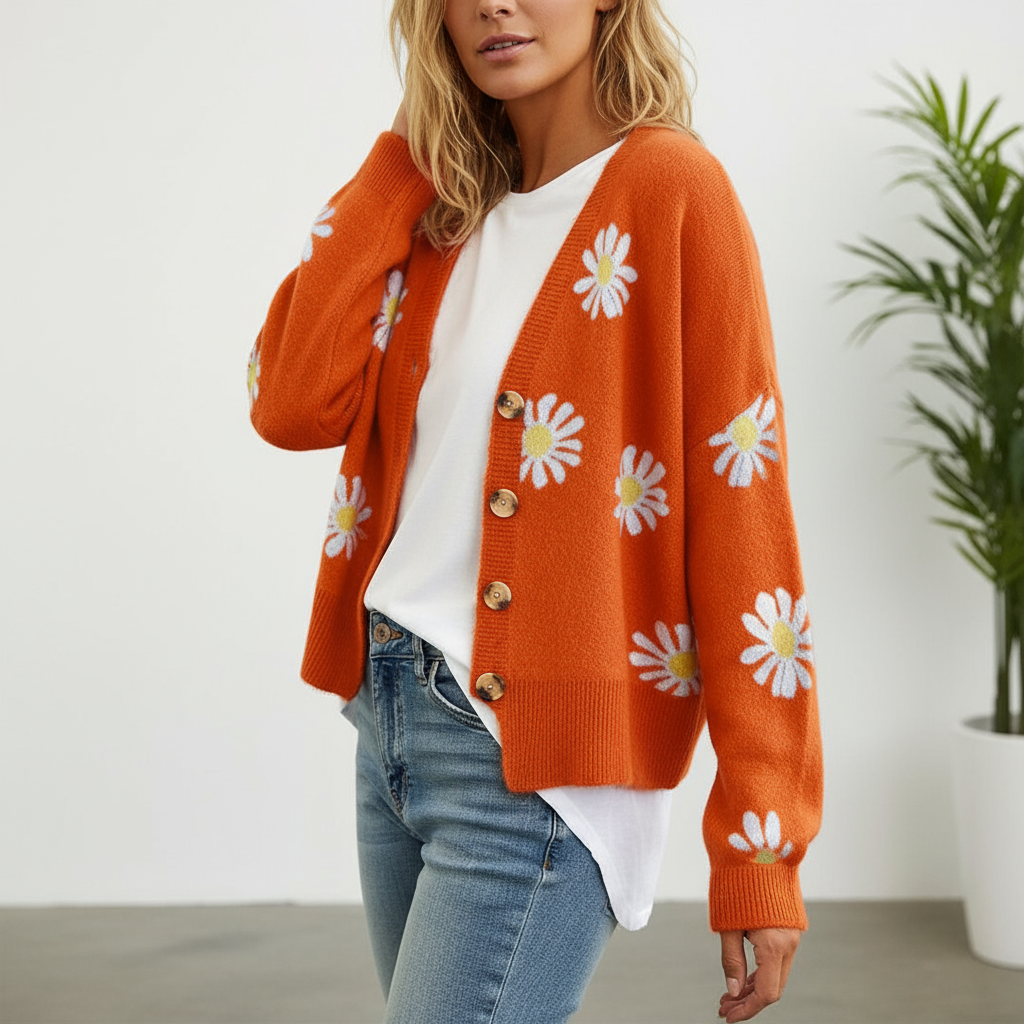 Clara Cardigan in Maglia Azzurro con Margherita