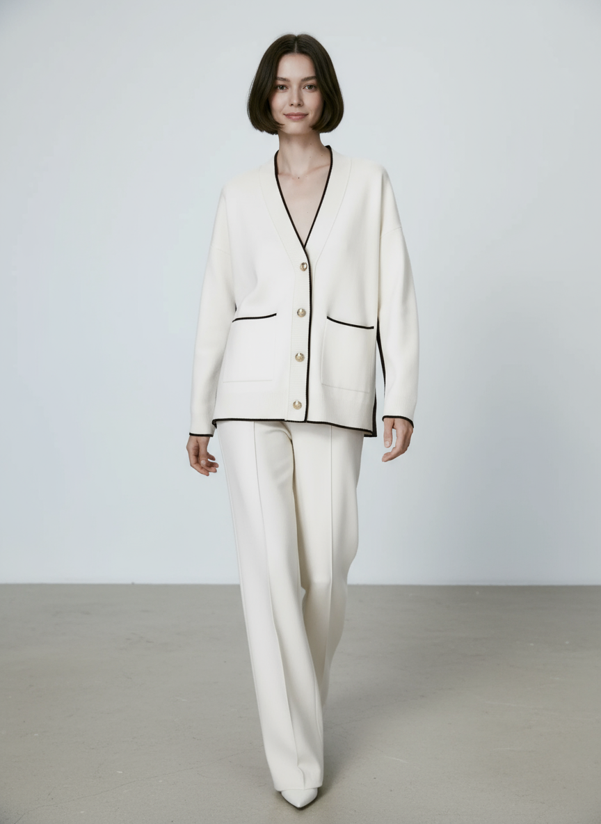 Tony Cardigan Chic con Bordi a Contrasto