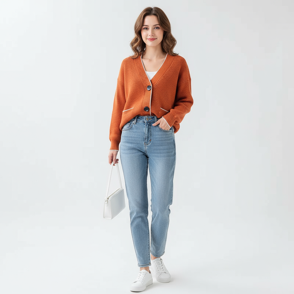 Cardigan Allana in Maglia con Bordo a Contrasto