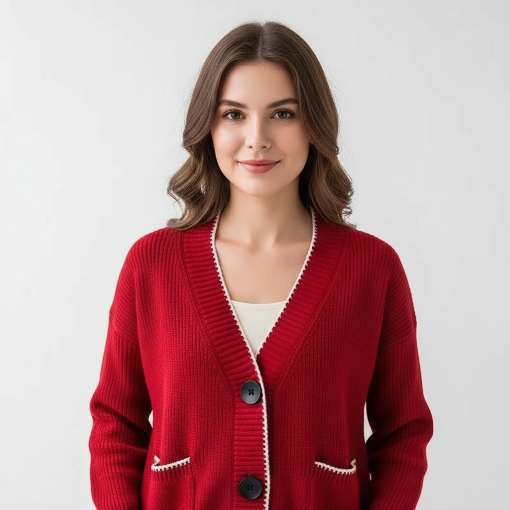 Cardigan Allana in Maglia con Bordo a Contrasto
