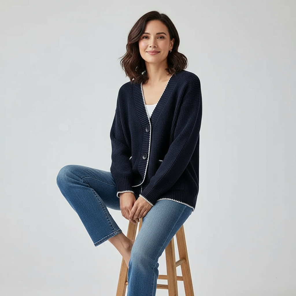 Cardigan Allana in Maglia con Bordo a Contrasto