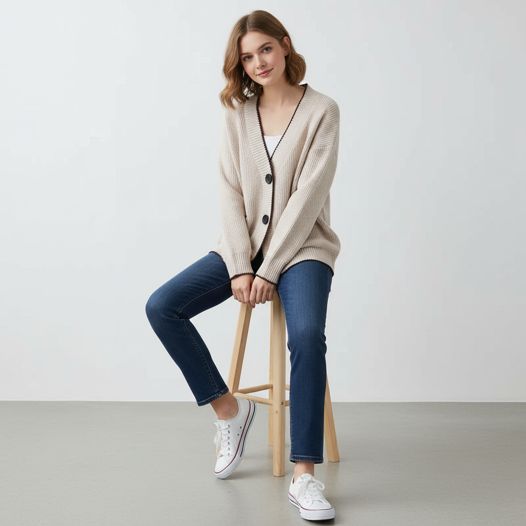 Cardigan Allana in Maglia con Bordo a Contrasto