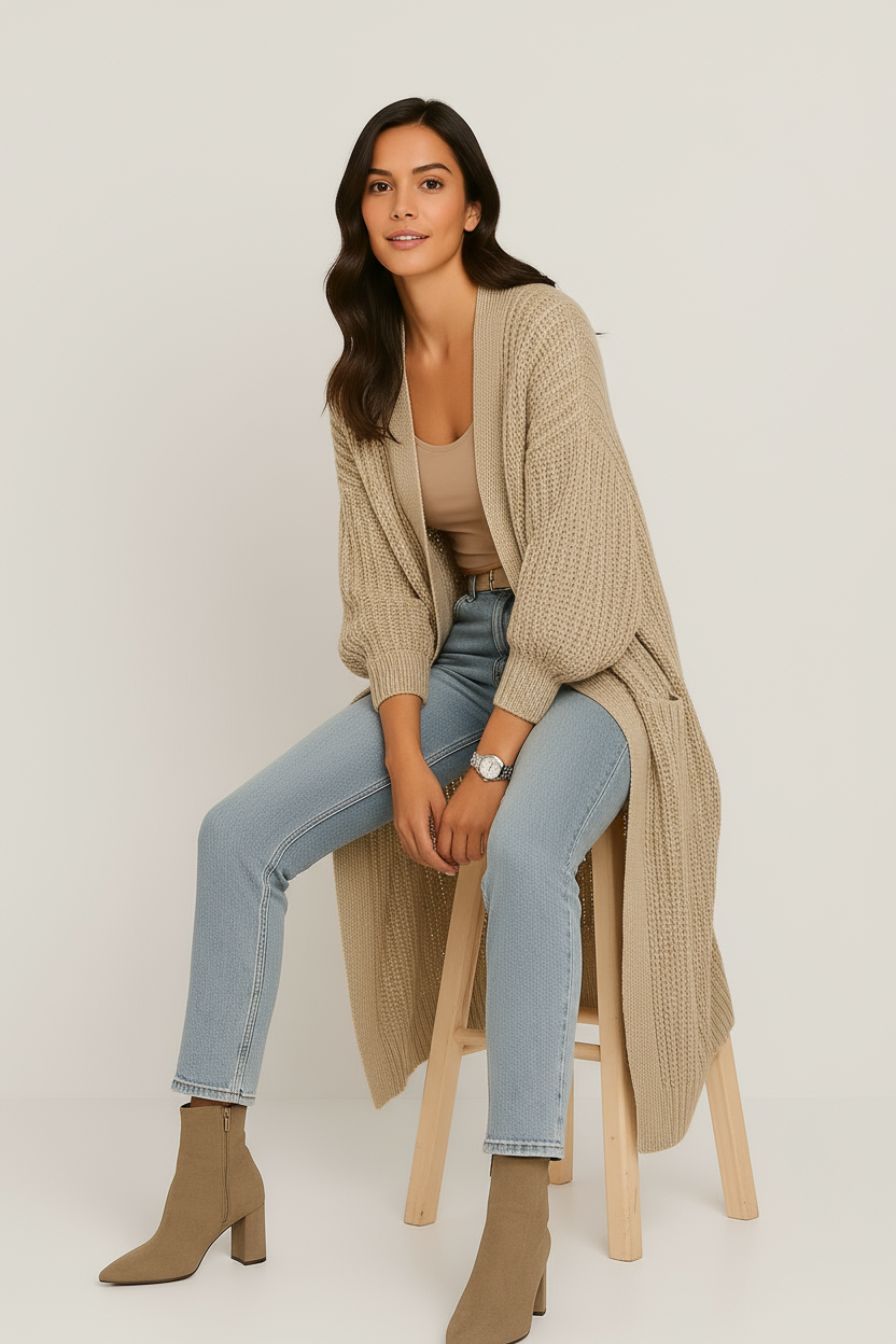 Cardigan Lungo Lavorato a Maglia Narelle