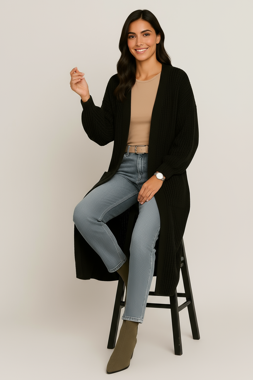 Cardigan Lungo Lavorato a Maglia Narelle