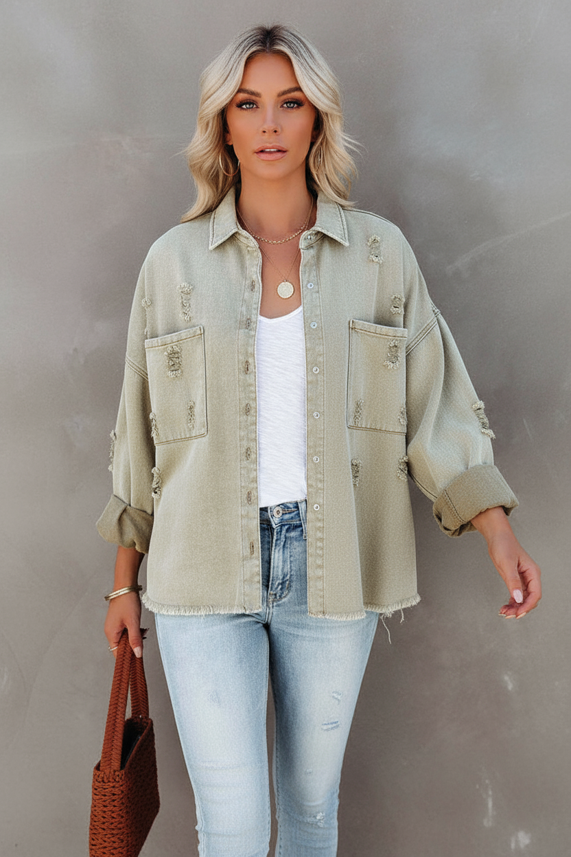 Giacca Oversize in Denim Usurato – Stile Leona