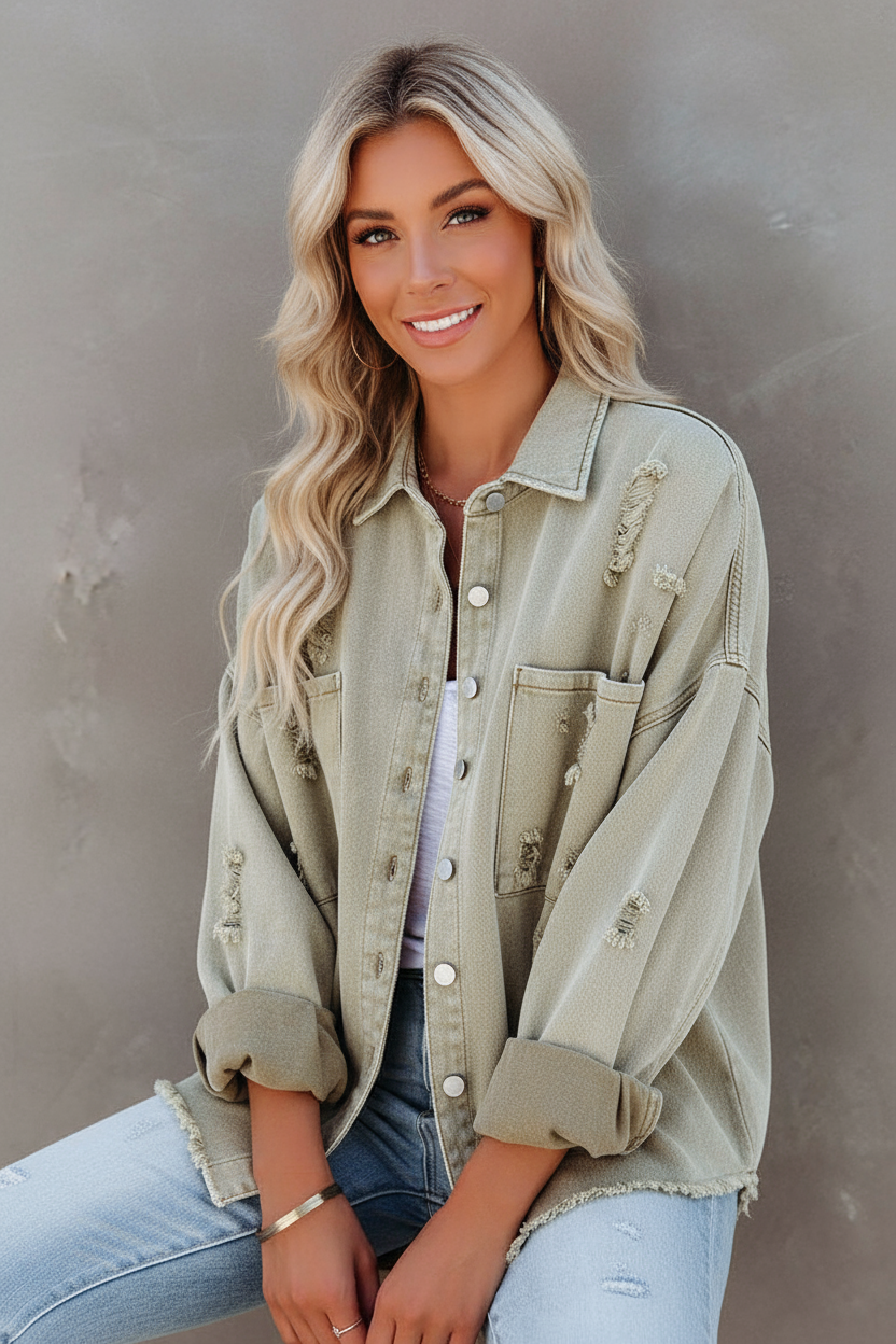 Giacca Oversize in Denim Usurato – Stile Leona