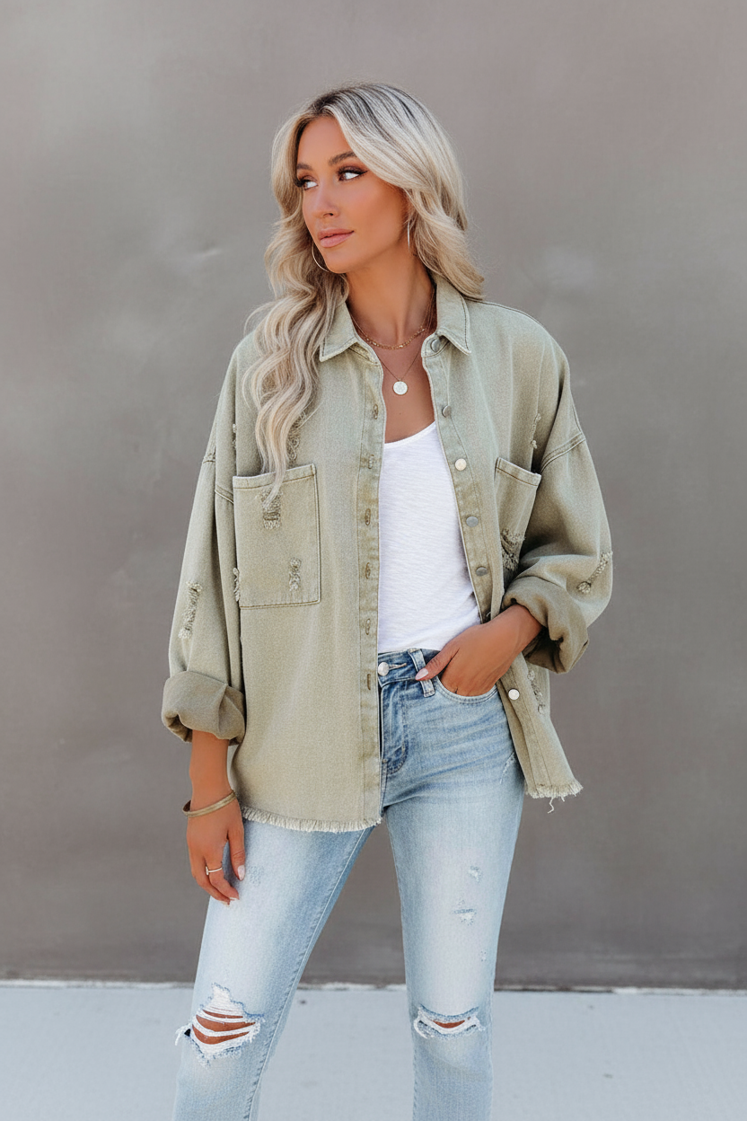 Giacca Oversize in Denim Usurato – Stile Leona