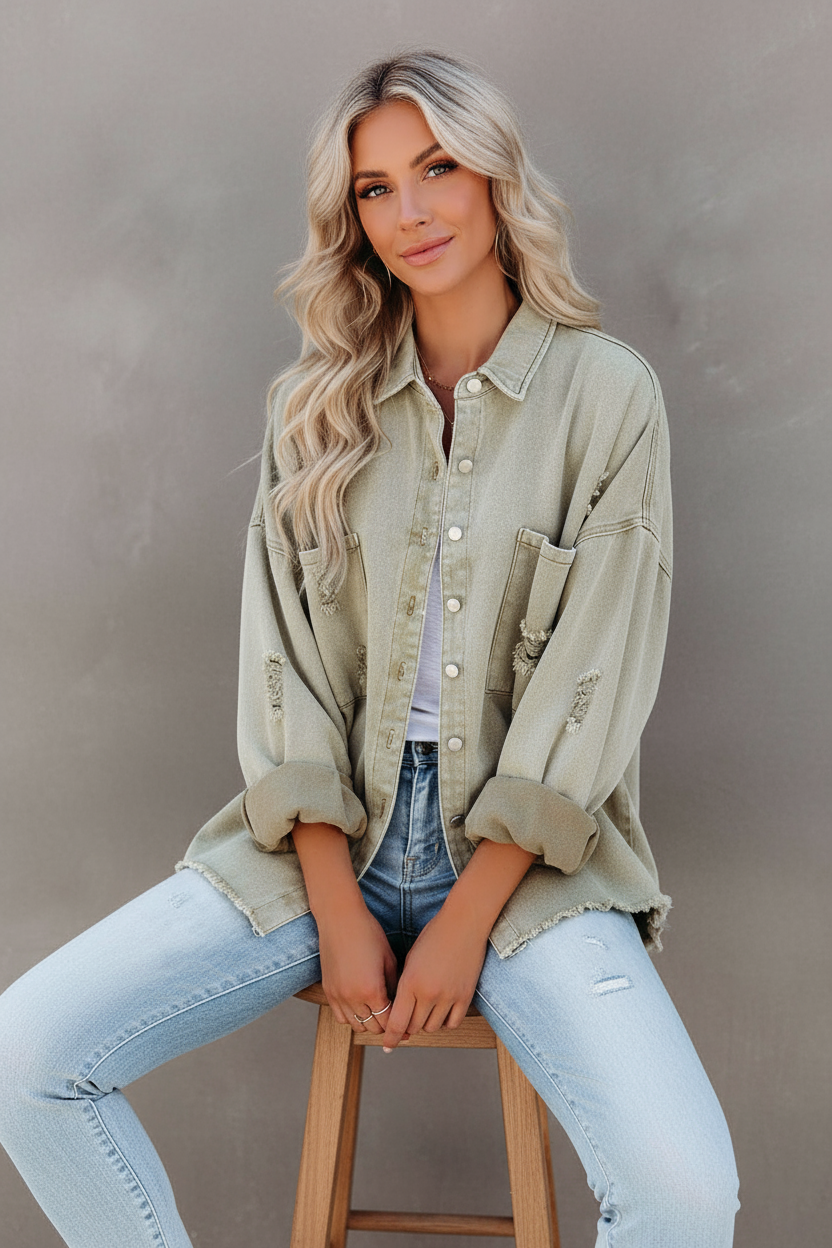 Giacca Oversize in Denim Usurato – Stile Leona