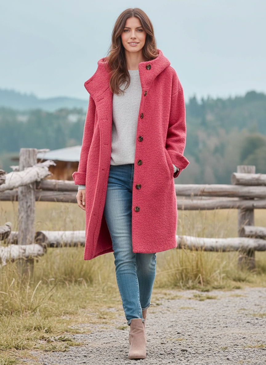 Cappotto Lungo con Cappuccio Isabella in Tessuto Strutturato