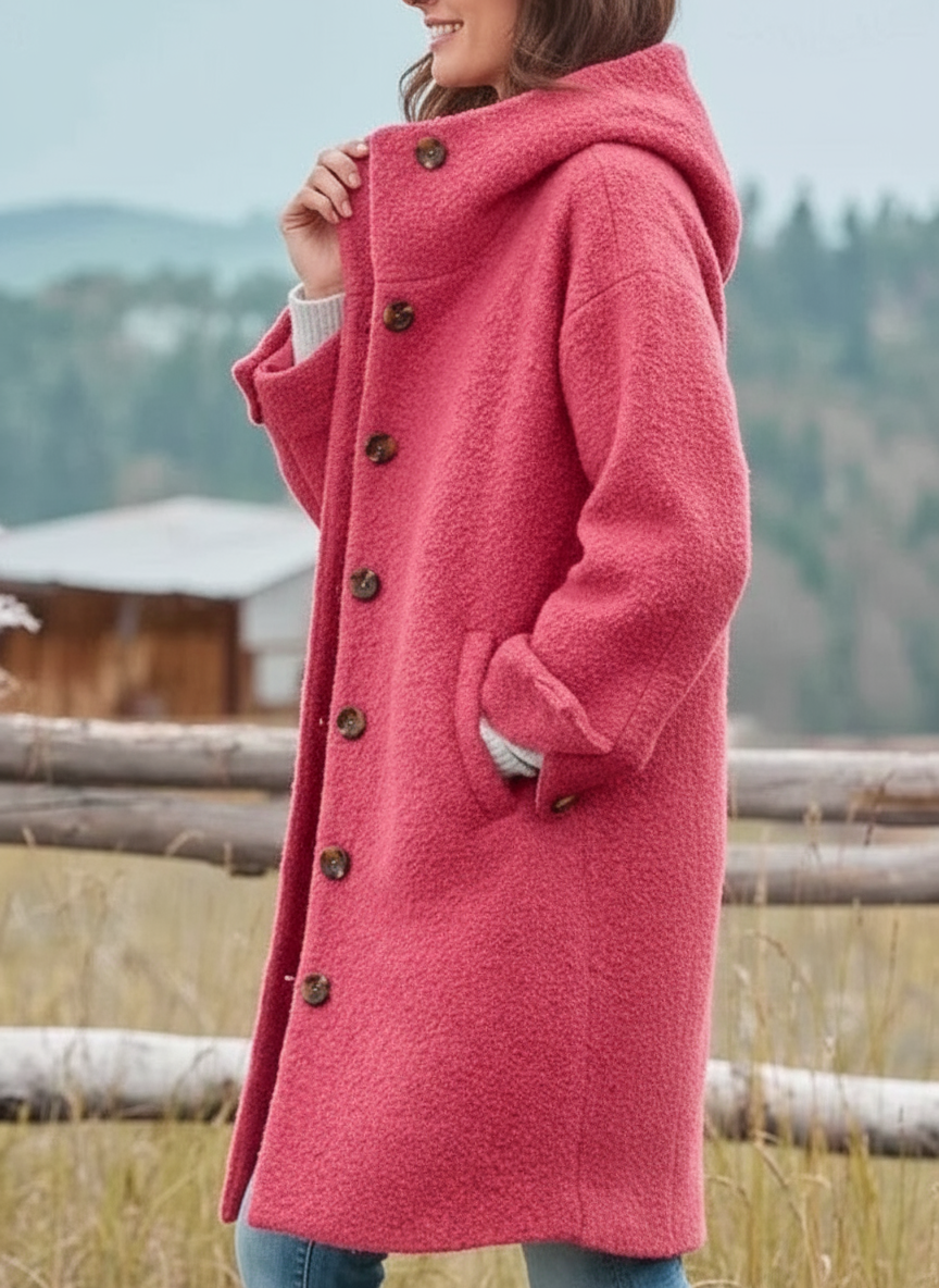 Cappotto Lungo con Cappuccio Isabella in Tessuto Strutturato