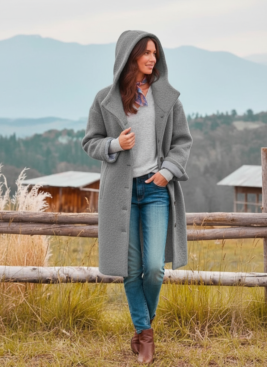 Cappotto Lungo con Cappuccio Isabella in Tessuto Strutturato