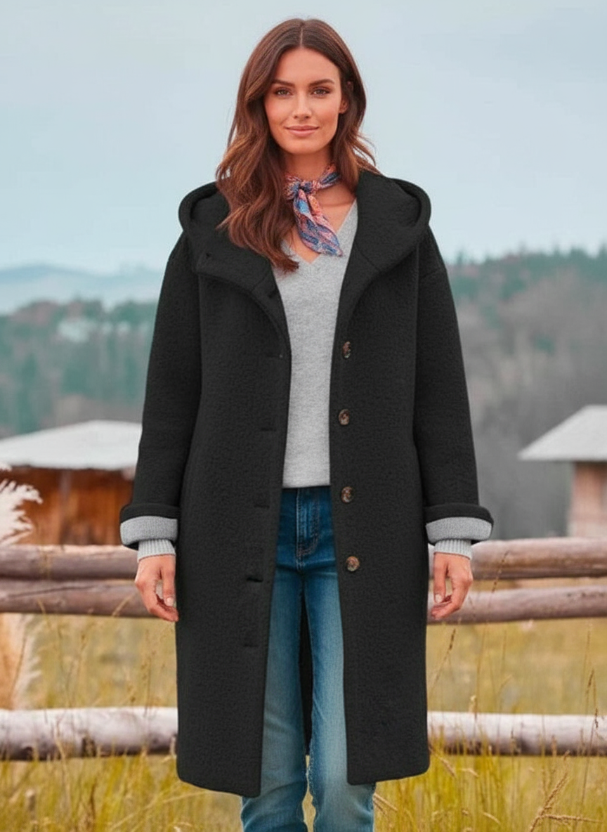 Cappotto Lungo con Cappuccio Isabella in Tessuto Strutturato