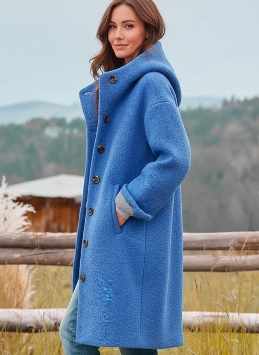 Cappotto Lungo con Cappuccio Isabella in Tessuto Strutturato