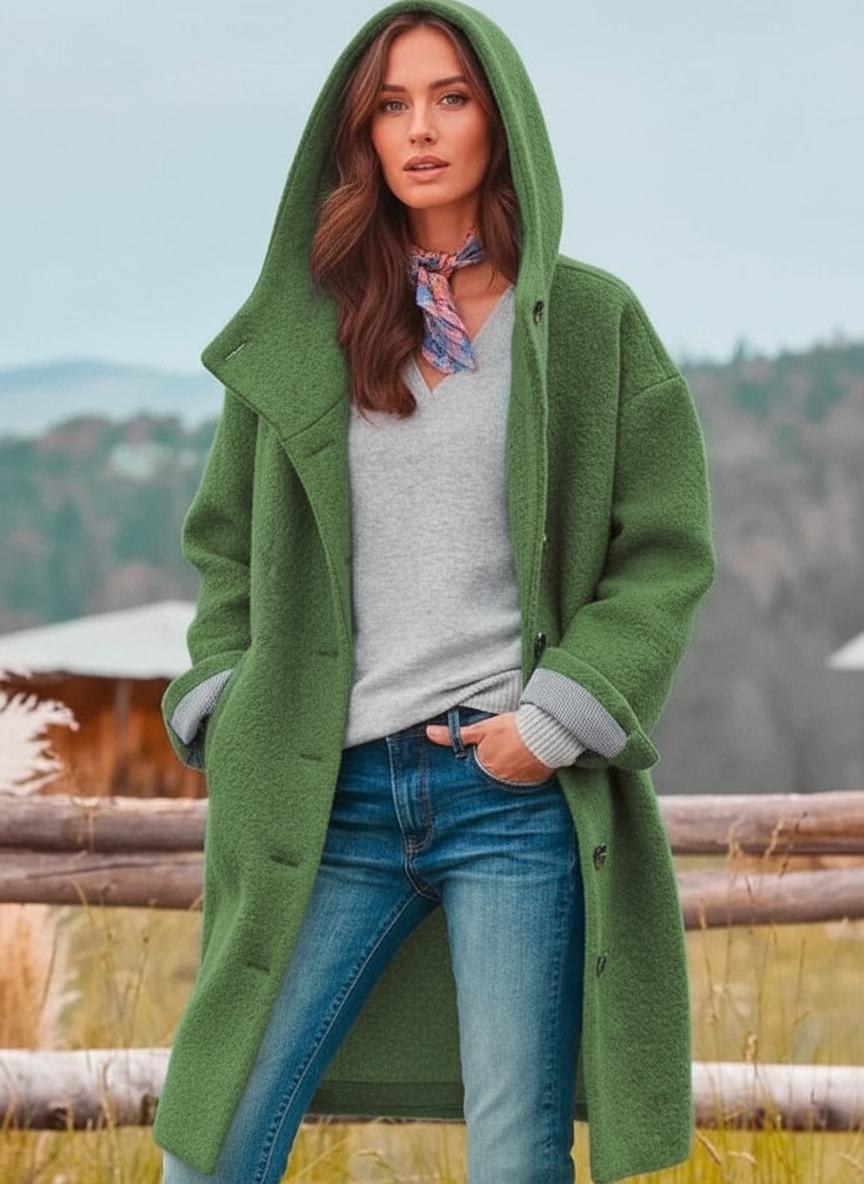 Cappotto Lungo con Cappuccio Isabella in Tessuto Strutturato