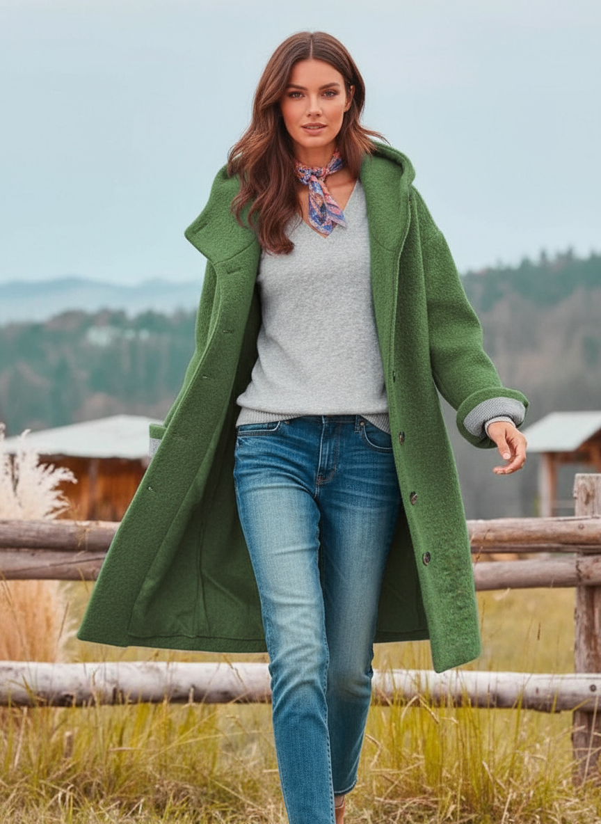 Cappotto Lungo con Cappuccio Isabella in Tessuto Strutturato