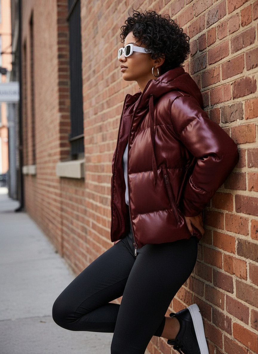 Piumino Corto con Cappuccio Isabelle - Effetto Pelle