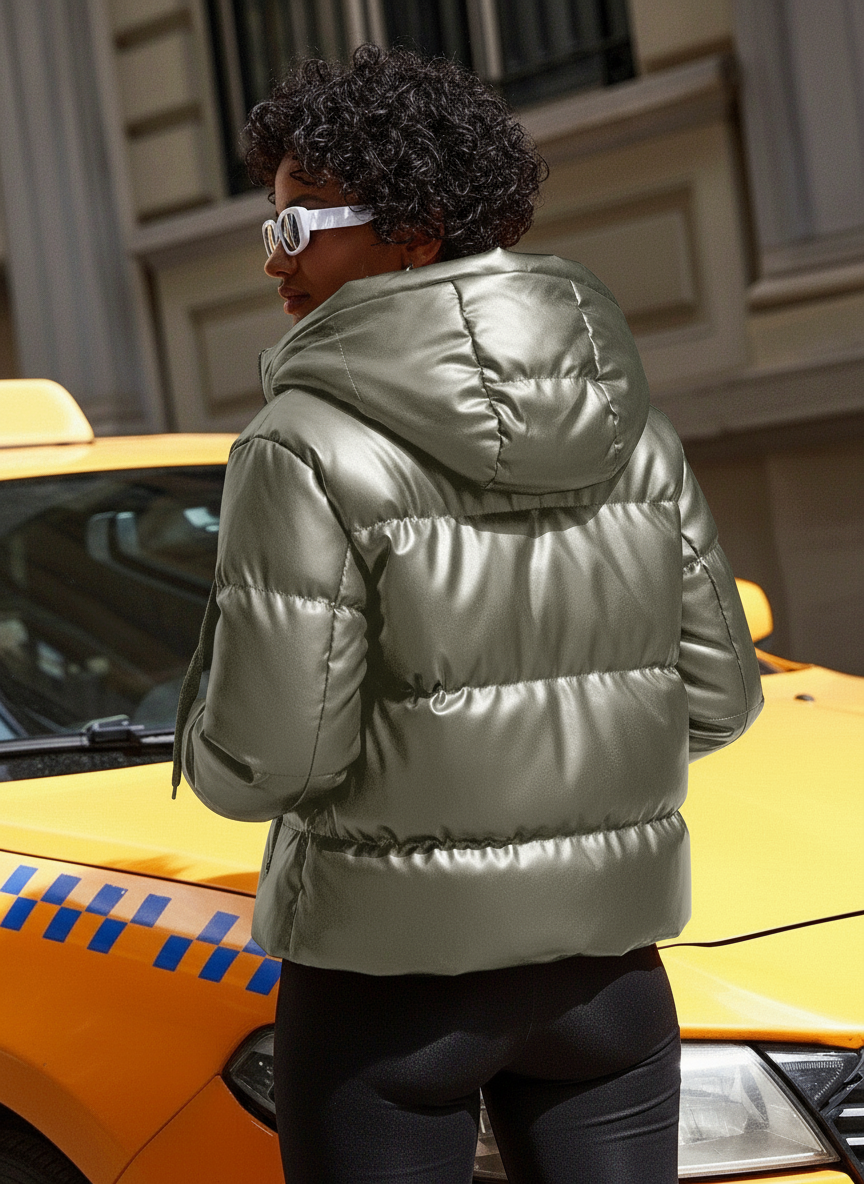 Piumino Corto con Cappuccio Isabelle - Effetto Pelle