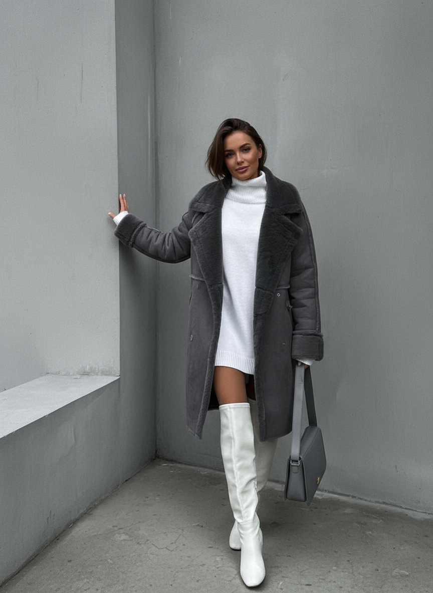 Cappotto Lungo Donna in Eco-Pelliccia Elegante