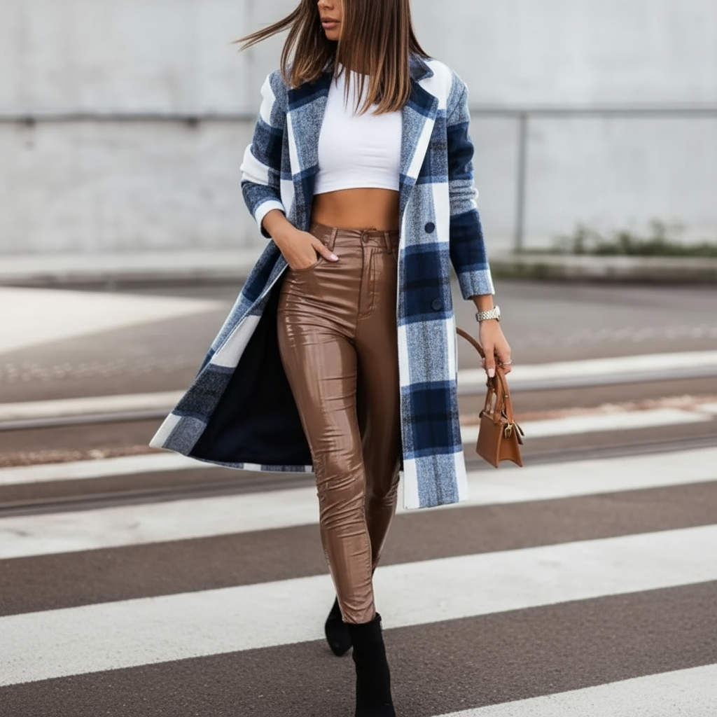 Margot Cappotto Lungo in Lana a Quadri Chic