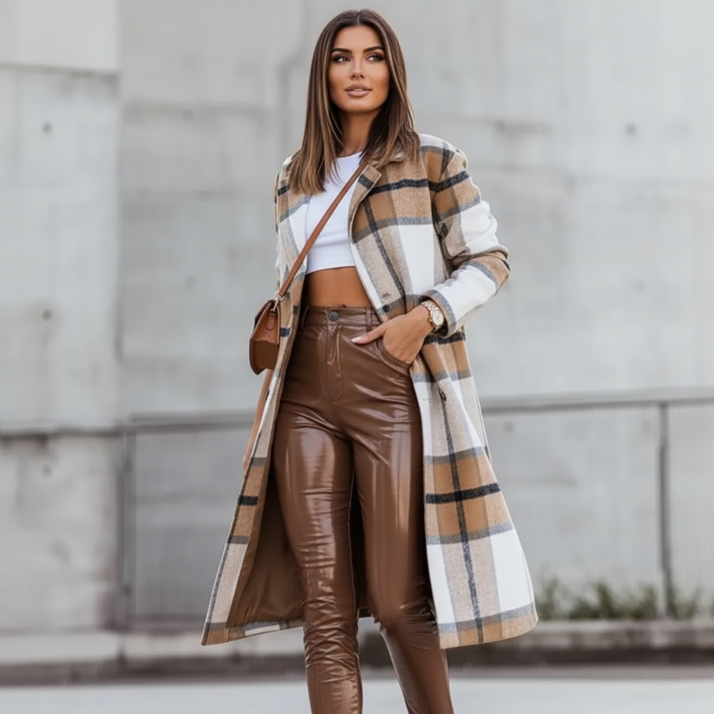 Margot Cappotto Lungo in Lana a Quadri Chic