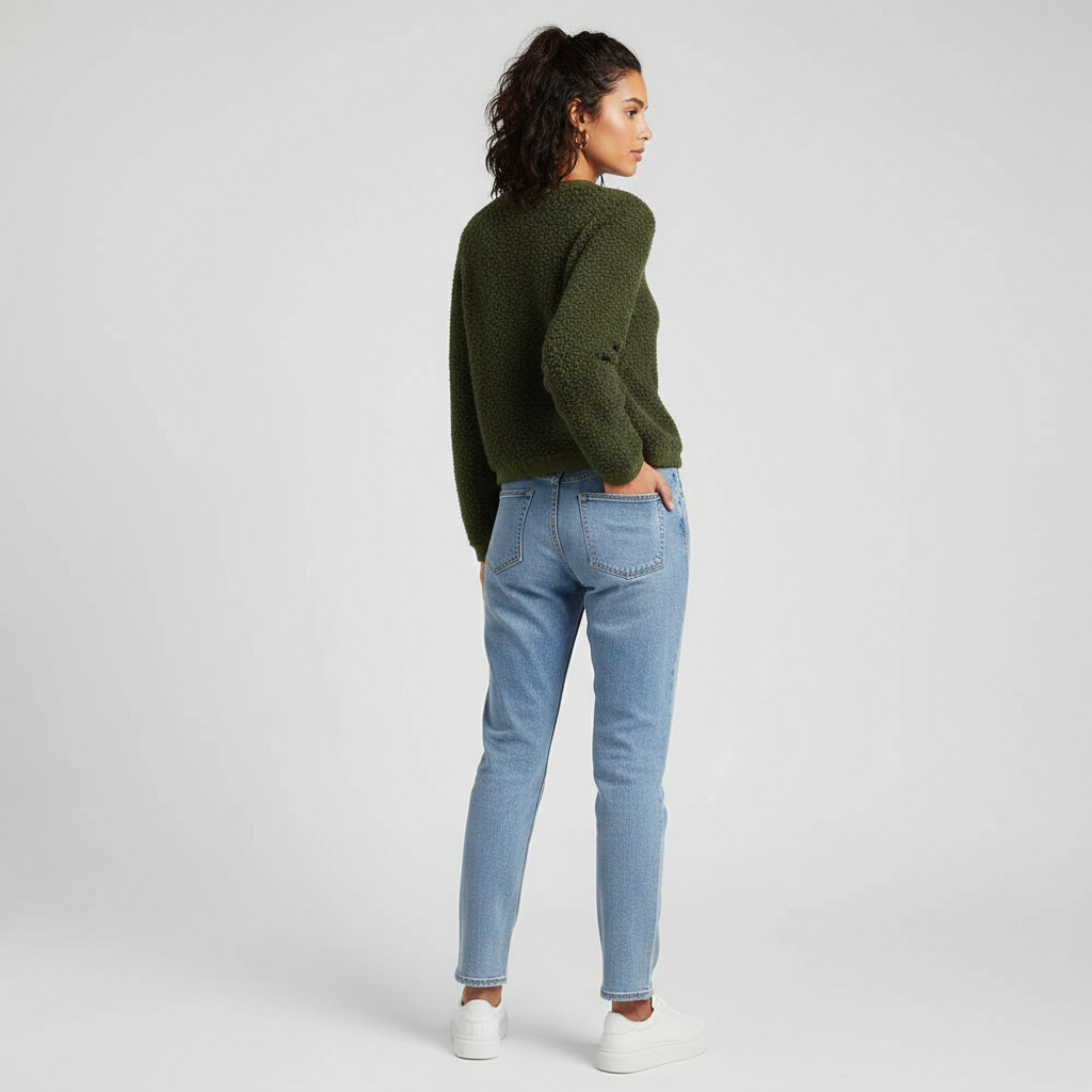 Cardigan Teddy Effetto Bouclé in Maglia Corta