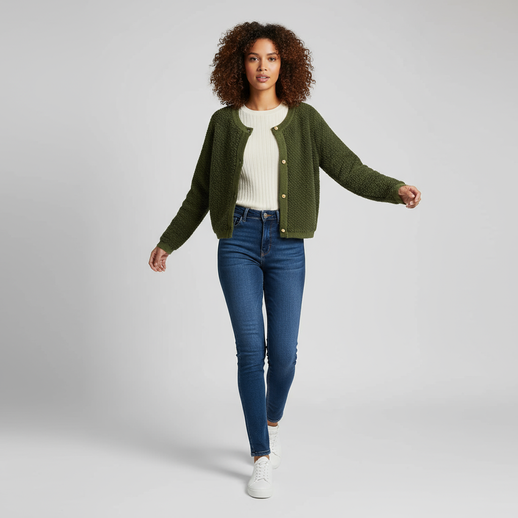 Cardigan Teddy Effetto Bouclé in Maglia Corta