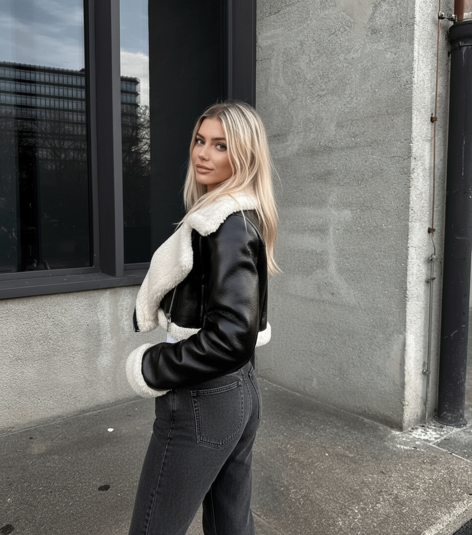 Giacca Sofia in Ecopelle con Bordo Pelliccia