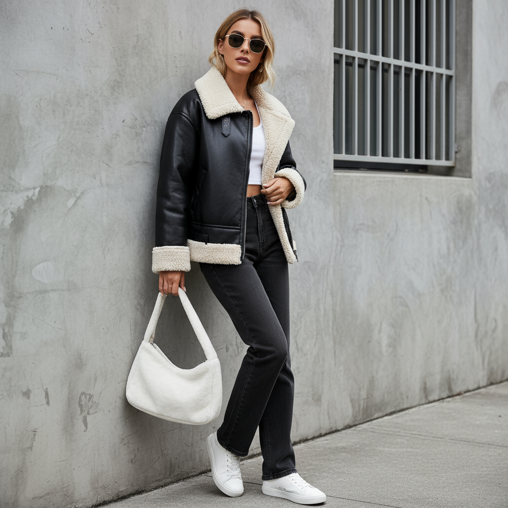 Giacca Sofia in Ecopelle con Bordo Pelliccia