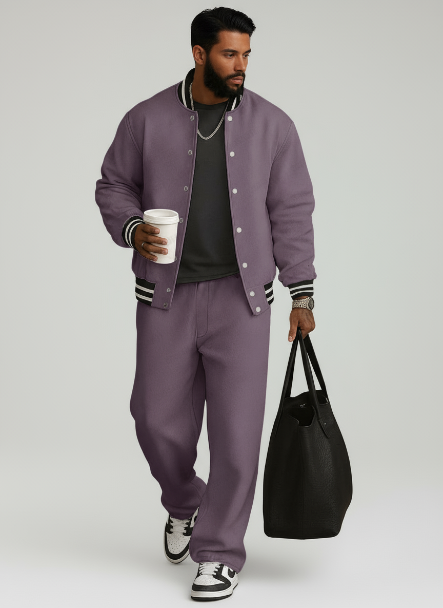 Lino Completo Sportivo con Finiture a Righe in Stile Chic