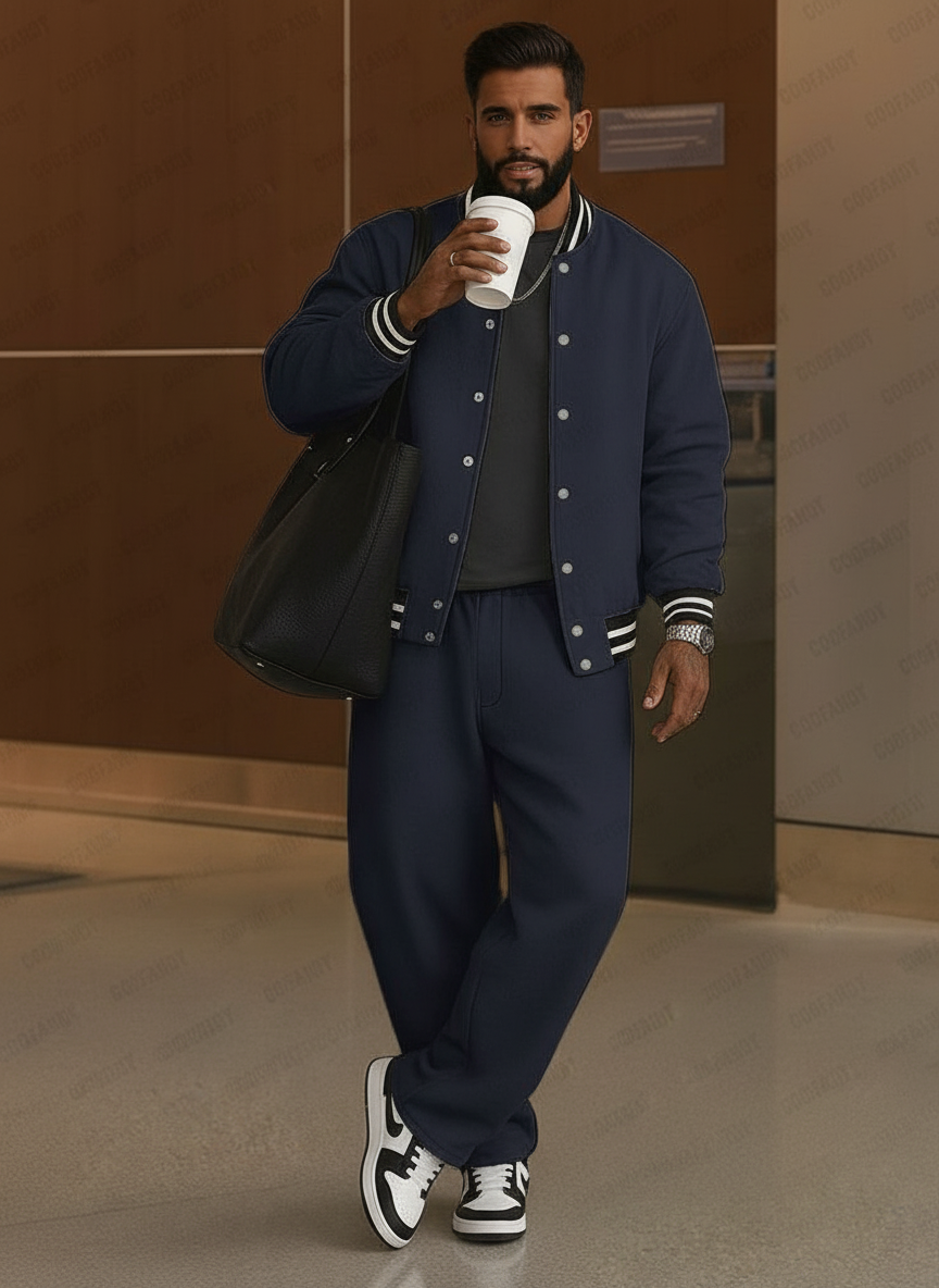 Lino Completo Sportivo con Finiture a Righe in Stile Chic