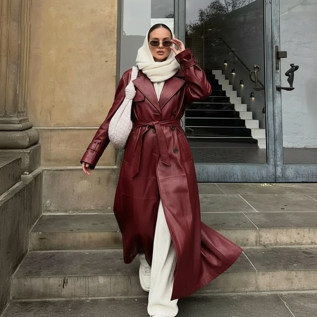 Cappotto Trench in Ecopelle Bordeaux – Viviette