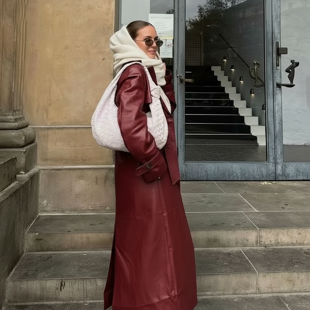 Cappotto Trench in Ecopelle Bordeaux – Viviette