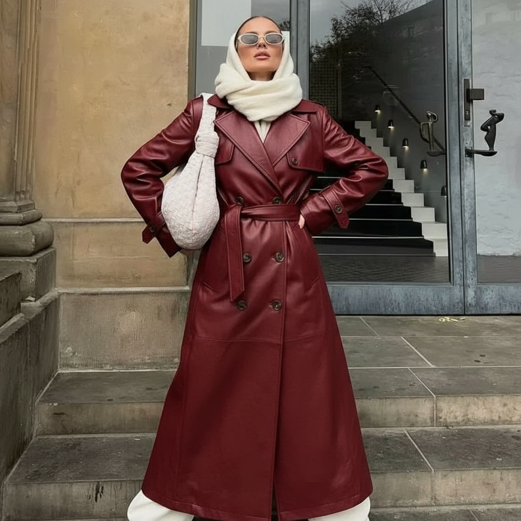 Cappotto Trench in Ecopelle Bordeaux – Viviette