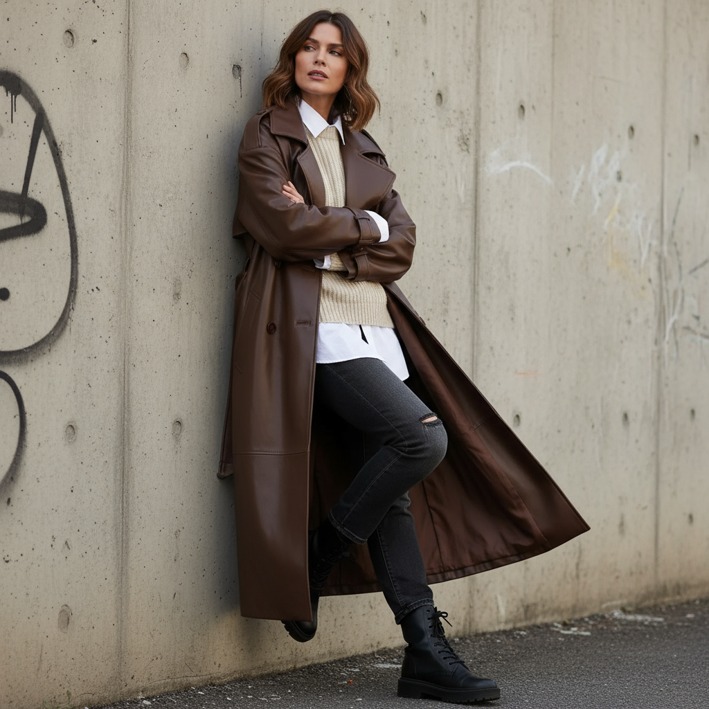 Cappotto Trench in Ecopelle Bordeaux – Viviette