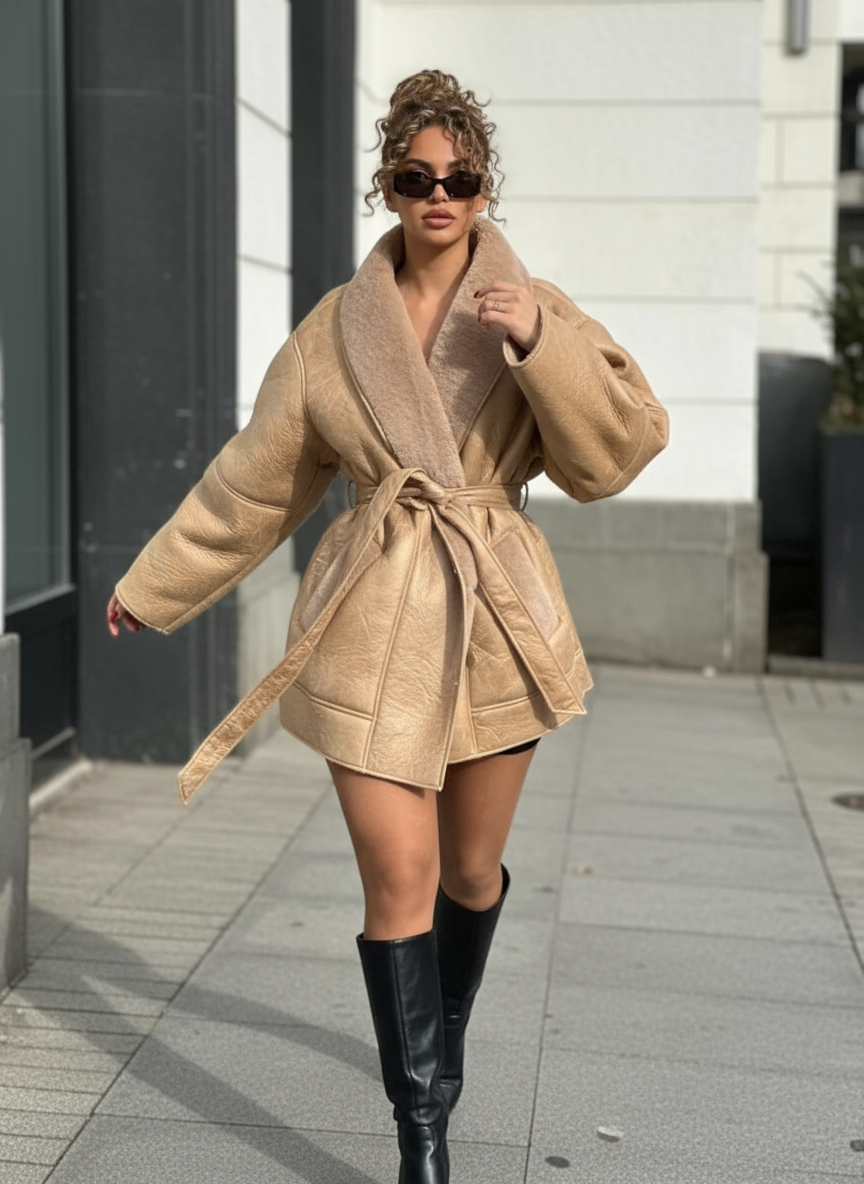 Cappotto Invernale Mirabelle: Pelle e Morbida Pelliccia