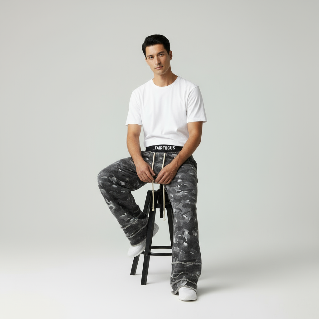 Dwane Pantaloni Cargo Camouflage a Gamba Larga Chic