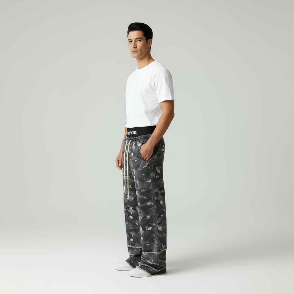 Dwane Pantaloni Cargo Camouflage a Gamba Larga Chic
