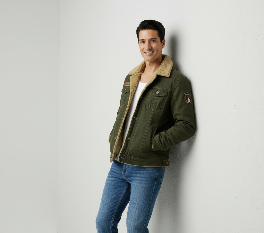 Vincent Giacca Uomo Invernale con Collo in Velluto Foderata